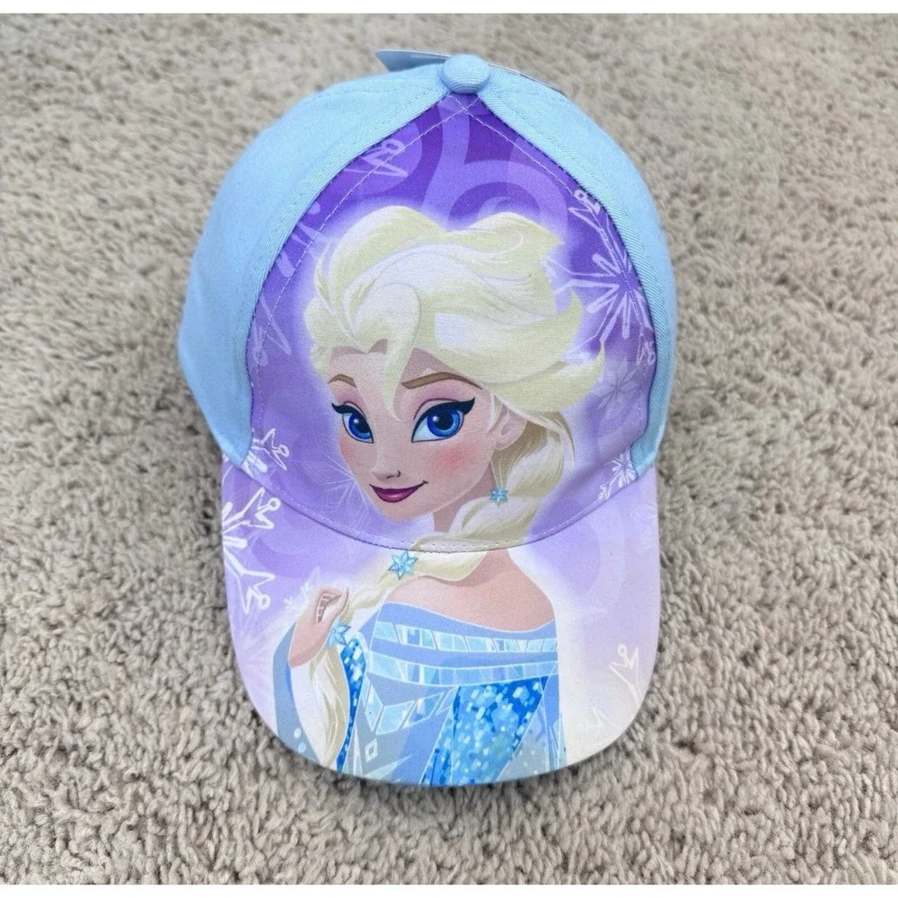 Disney Frozen Elsa‎ Hat Girls Toddler Light Blue Purple Adjustable Cap New Read